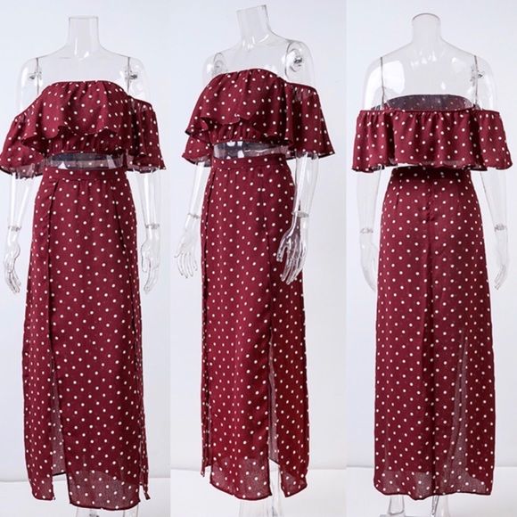 Off Shoulder Vintage Dot Long Maxi Dress - Picture 6 of 8